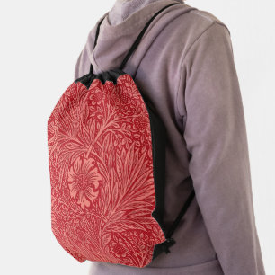 William Morris Red Marigold Pattern Drawstring Bag