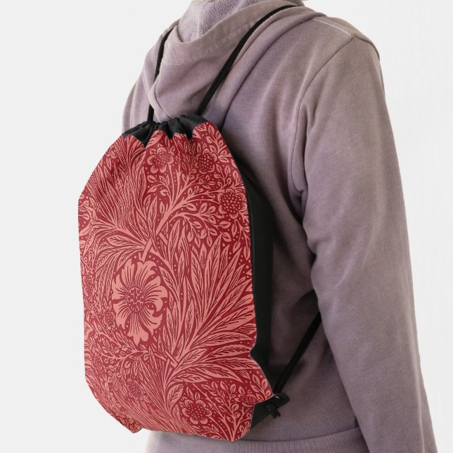 William Morris Red Marigold Pattern Drawstring Bag (Insitu)