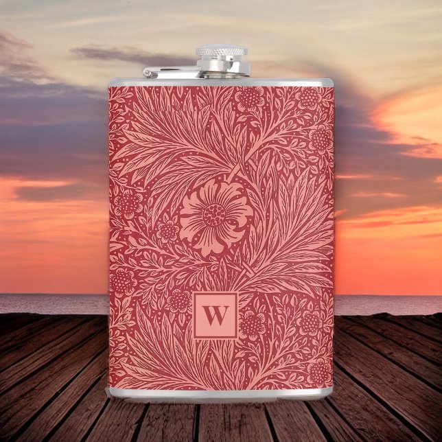 William Morris Red Marigold Pattern with Initial Flask (Creator Uploaded)