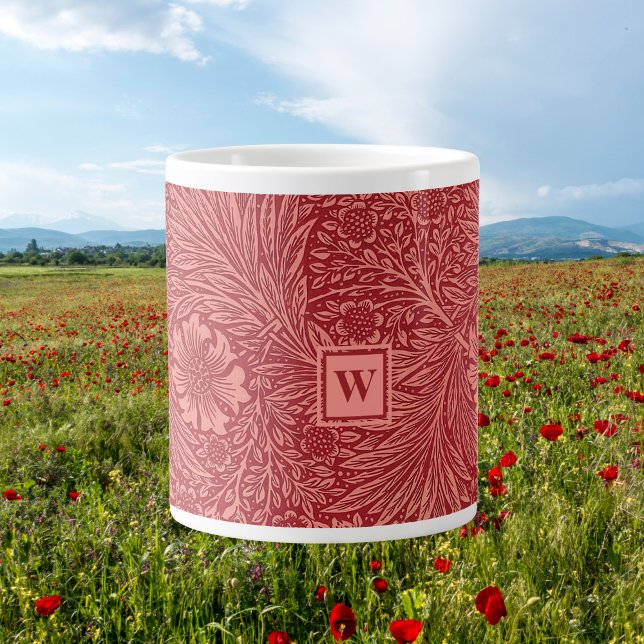 William Morris Red Marigold Pattern with Initial Giant Coffee Mug (Creator Uploaded)