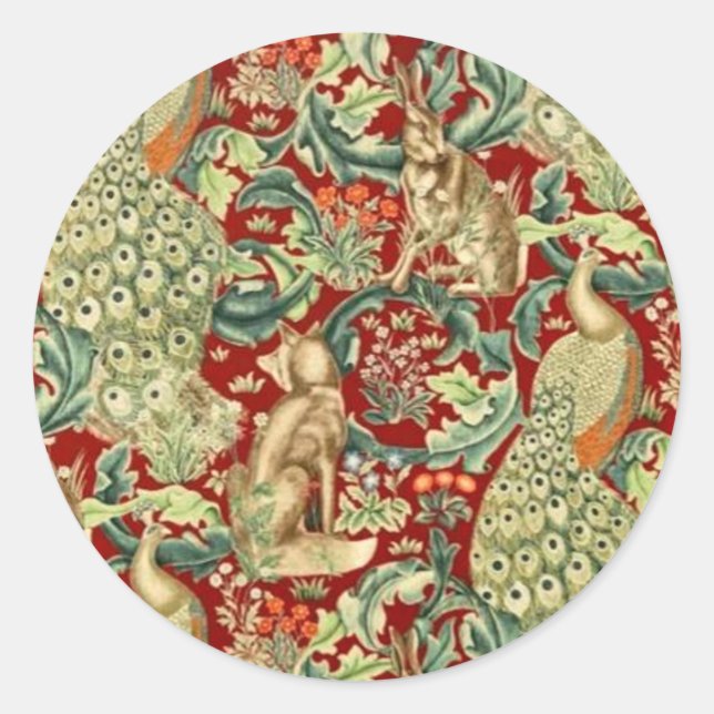 William Morris Red Pattern Forest Classic Round Sticker (Front)