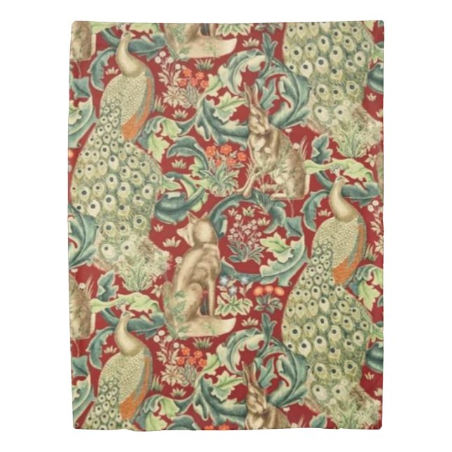 William Morris Red Pattern Forest Duvet Cover (Front)