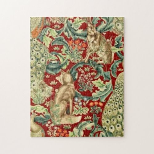 William Morris Red Pattern Forest Jigsaw Puzzle