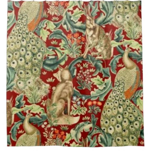 William Morris Red Pattern Forest Shower Curtain