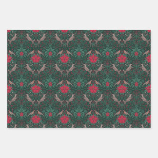 William Morris Reindeer Christmas Damask Wrapping Paper Sheets