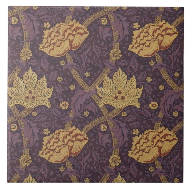 William Morris Rich Plum Colored Windrush Ceramic Tile (Front)