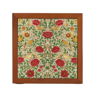 William Morris Rose & Birds Chintz Red Desk Organizer