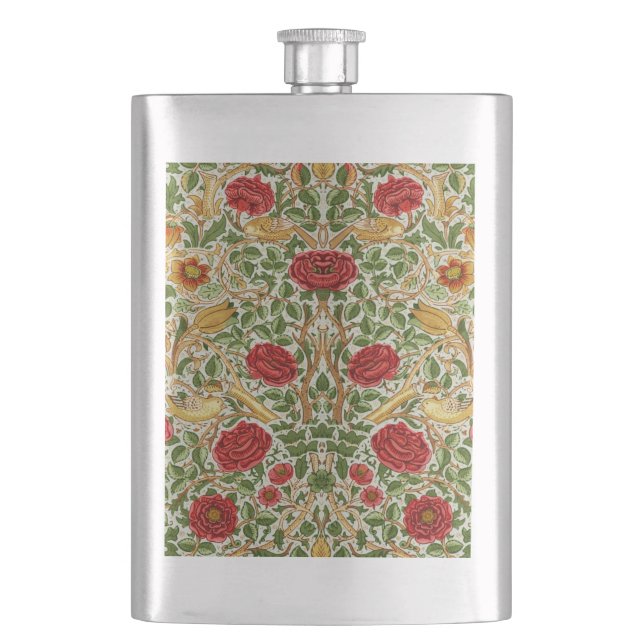 William Morris Rose & Birds Chintz Red Flask (Front)