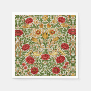 William Morris Rose & Birds Chintz Red Napkins