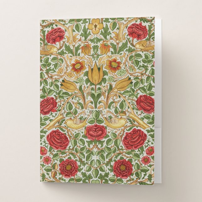 William Morris Rose & Birds Chintz Red Pocket Folder (Front)