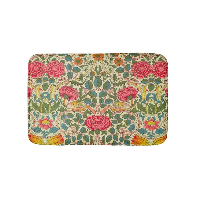 William Morris Rose Floral Chintz Pink Bathroom Mat (Front)