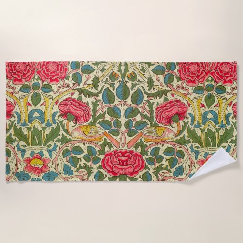 William Morris Rose Floral Chintz Pink Beach Towel