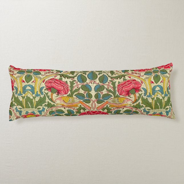 William Morris Rose Floral Chintz Pink Body Pillow (Back)