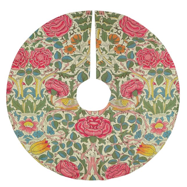 William Morris Rose Floral Chintz Pink Brushed Polyester Tree Skirt (Front)