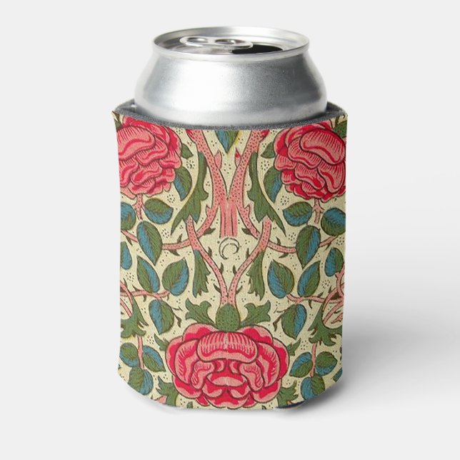 William Morris Rose Floral Chintz Pink Can Cooler (Can Back)