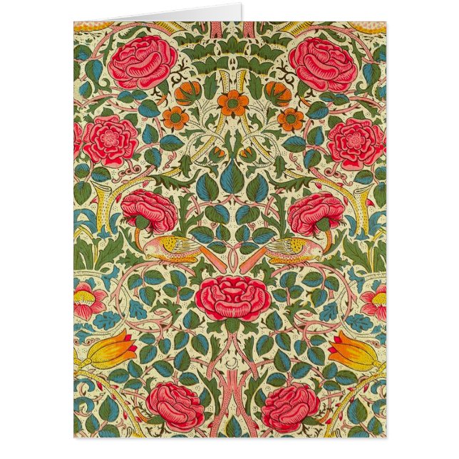 William Morris Rose Floral Chintz Pink Card (Front)