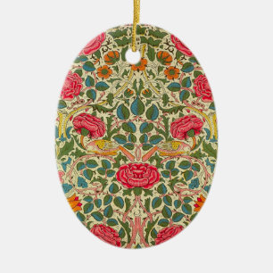 William Morris Rose Floral Chintz Pink Ceramic Ornament