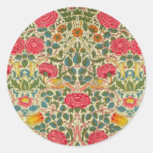 William Morris Rose Floral Chintz Pink Classic Round Sticker