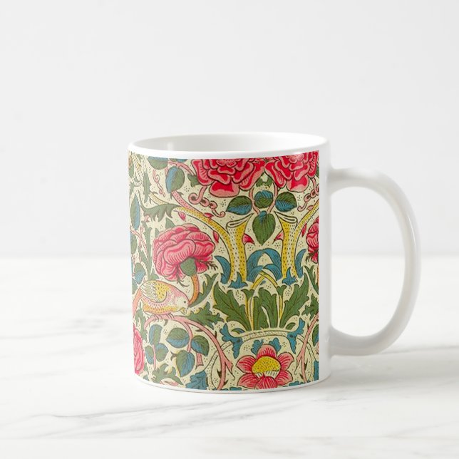William Morris Rose Floral Chintz Pink Coffee Mug (Right)