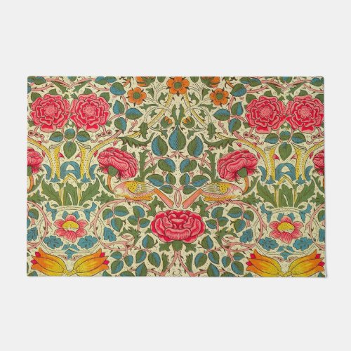 William Morris Rose Floral Chintz Pink Doormat