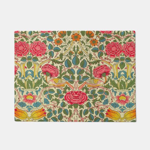 William Morris Rose Floral Chintz Pink Doormat