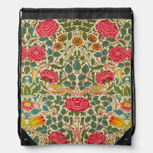 William Morris Rose Floral Chintz Pink Drawstring Bag