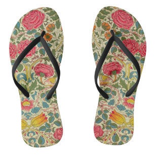 William Morris Rose Floral Chintz Pink Flip Flops