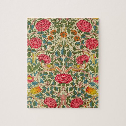 William Morris Rose Floral Chintz Pink Jigsaw Puzzle
