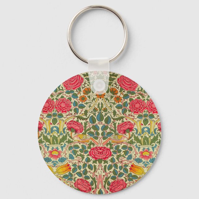 William Morris Rose Floral Chintz Pink Keychain (Front)