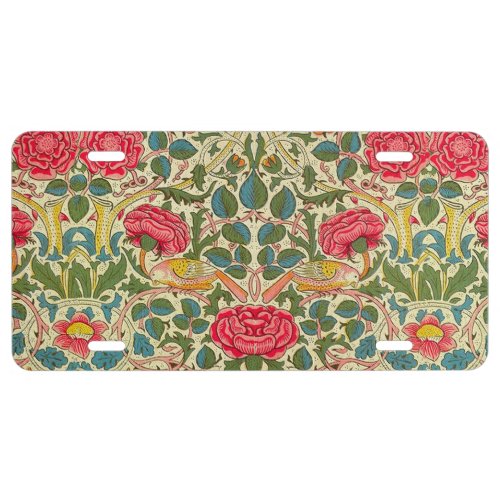 William Morris Rose Floral Chintz Pink License Plate