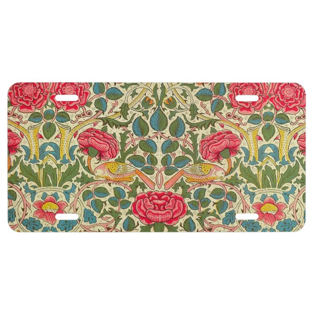William Morris Rose Floral Chintz Pink License Plate (Front)