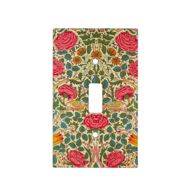 William Morris Rose Floral Chintz Pink Light Switch Cover (Front)