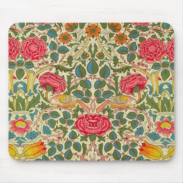 William Morris Rose Floral Chintz Pink Mouse Pad (Front)