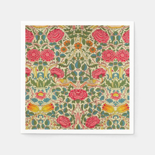 William Morris Rose Floral Chintz Pink Napkins (Front)