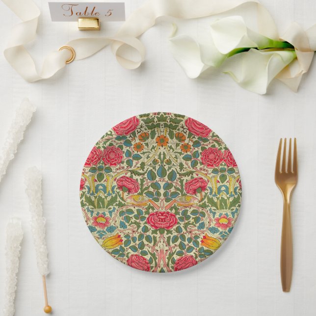 William Morris Rose Floral Chintz Pink Paper Plates (Wedding)