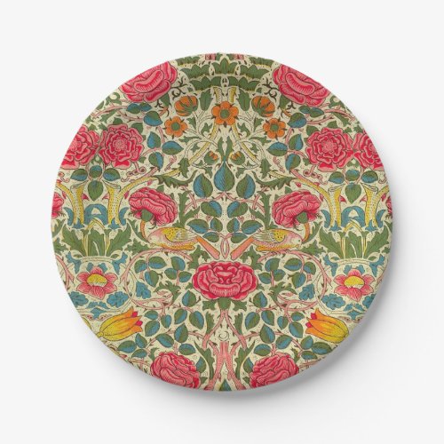 William Morris Rose Floral Chintz Pink Paper Plates