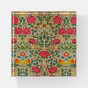 William Morris Rose Floral Chintz Pink Paperweight