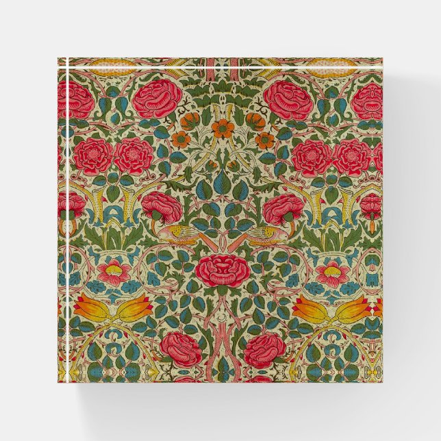 William Morris Rose Floral Chintz Pink Paperweight (Front)