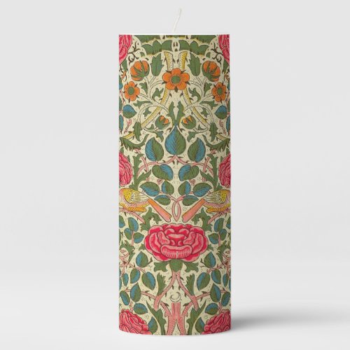 William Morris Rose Floral Chintz Pink Pillar Candle