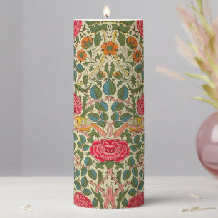 William Morris Rose Floral Chintz Pink Pillar Candle