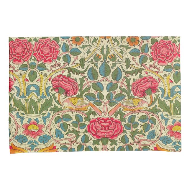 William Morris Rose Floral Chintz Pink Pillow Case (Front-Right)