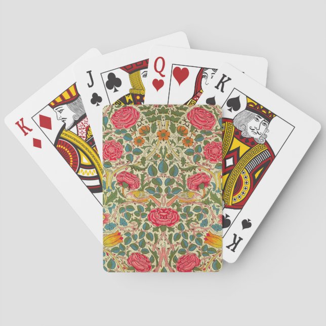 William Morris Rose Floral Chintz Pink Poker Cards (Back)