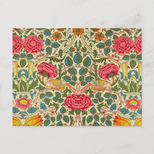 William Morris Rose Floral Chintz Pink Postcard