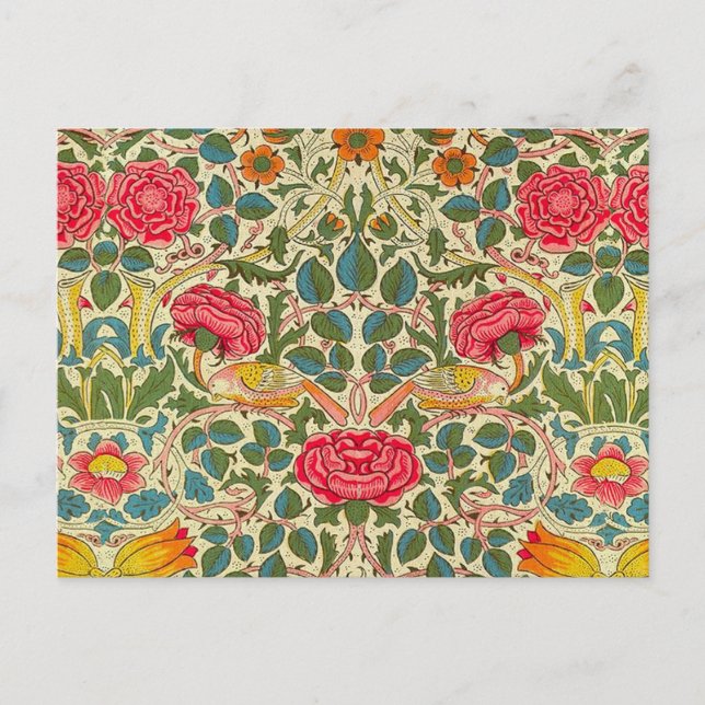 William Morris Rose Floral Chintz Pink Postcard (Front)