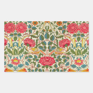 William Morris Rose Floral Chintz Pink Rectangular Sticker