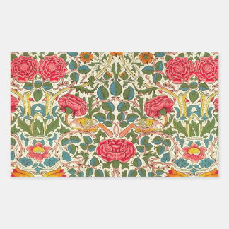 William Morris Rose Floral Chintz Pink Rectangular Sticker