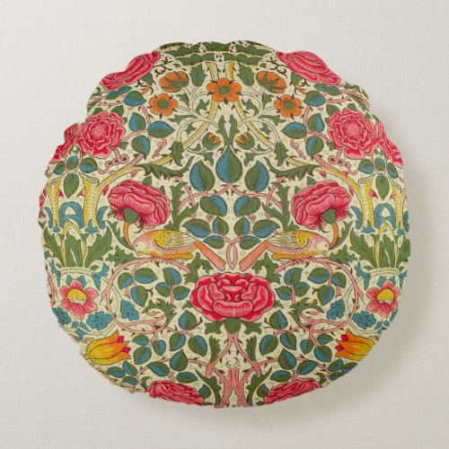William Morris Rose Floral Chintz Pink Round Pillow