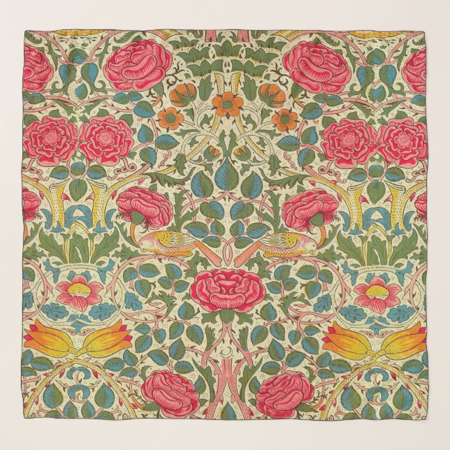 William Morris Rose Floral Chintz Pink Scarf (Front)
