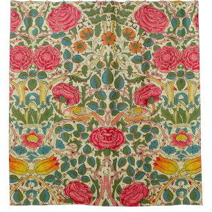 William Morris Rose Floral Chintz Pink Shower Curtain