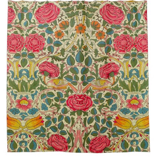 William Morris Rose Floral Chintz Pink Shower Curtain